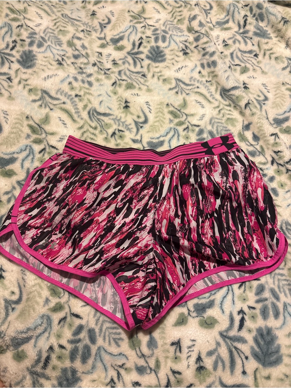 Under Armour Pink and Black Patterned Women's Athletic Shorts